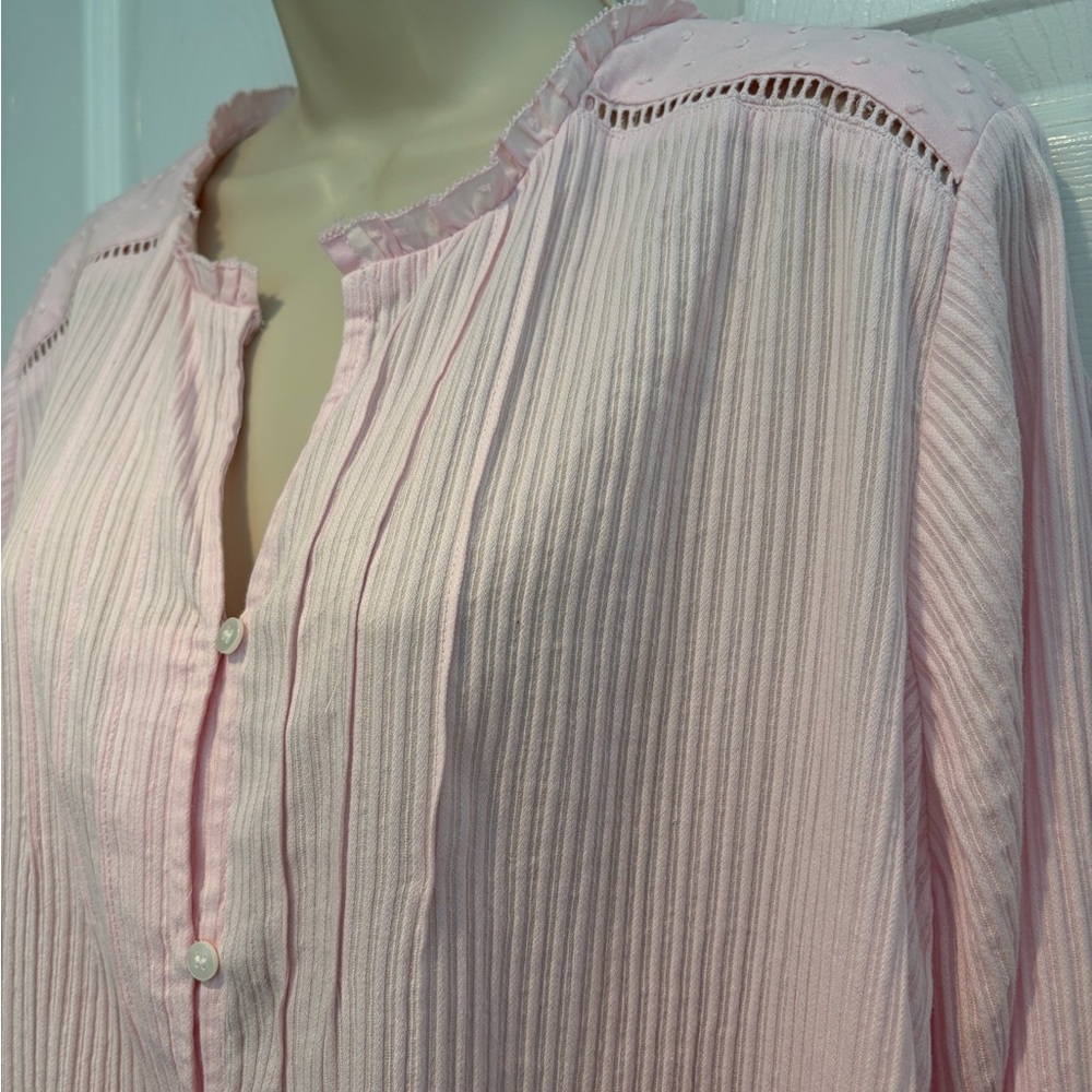 Lane Bryant Size 18 Pink Swiss Dot Cotton Gauze Blouse Boho Peasant NWT